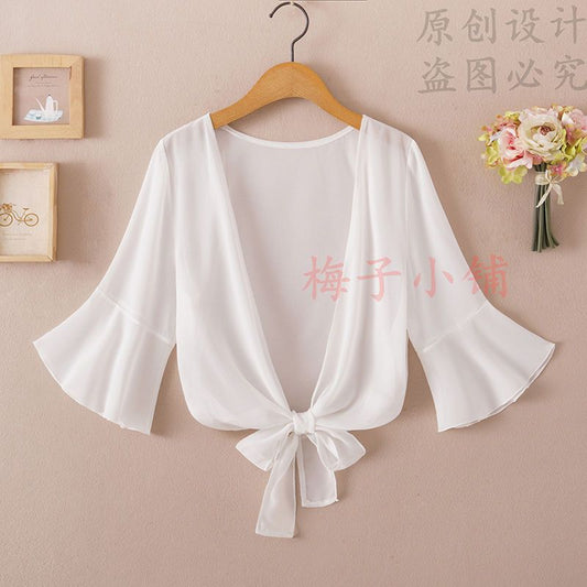 2025 Summer Sunscreen Clothing Chiffon Small Shawl Jacket Women's All-match Small Waistcoat Short Sleeve Thin Outer Short Cardigan by PDG ibma