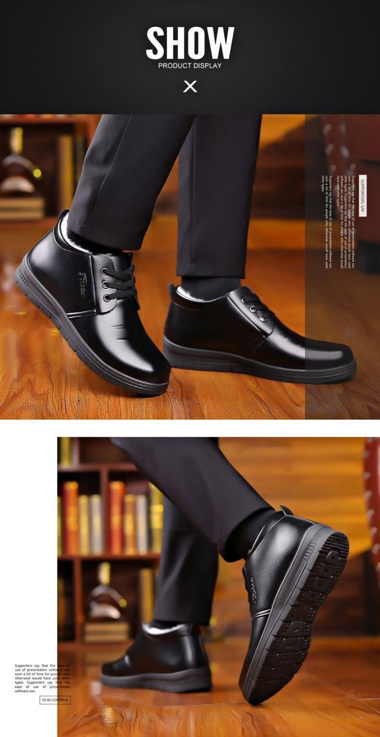 2022 Winter fleece-lined warm plush high-top leather shoes men's middle-aged and elderly dad shoes cotton-padded shoes non-slip slip slip-on men's shoes