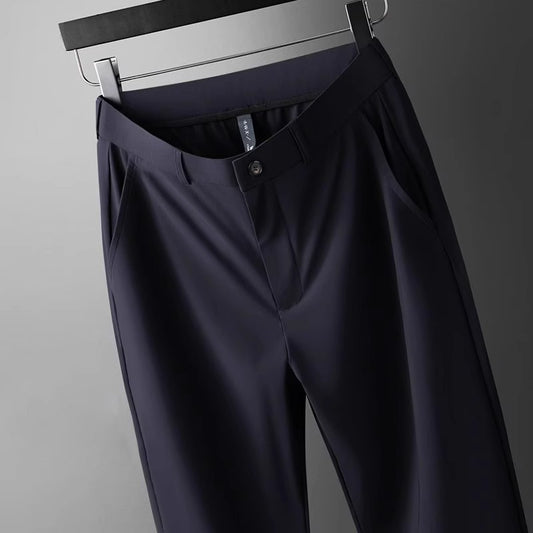 Wholesale men's ice silk trousers new casual pants men's slim-fit high stretch pants men's non-ironing black business men by PDG ibma