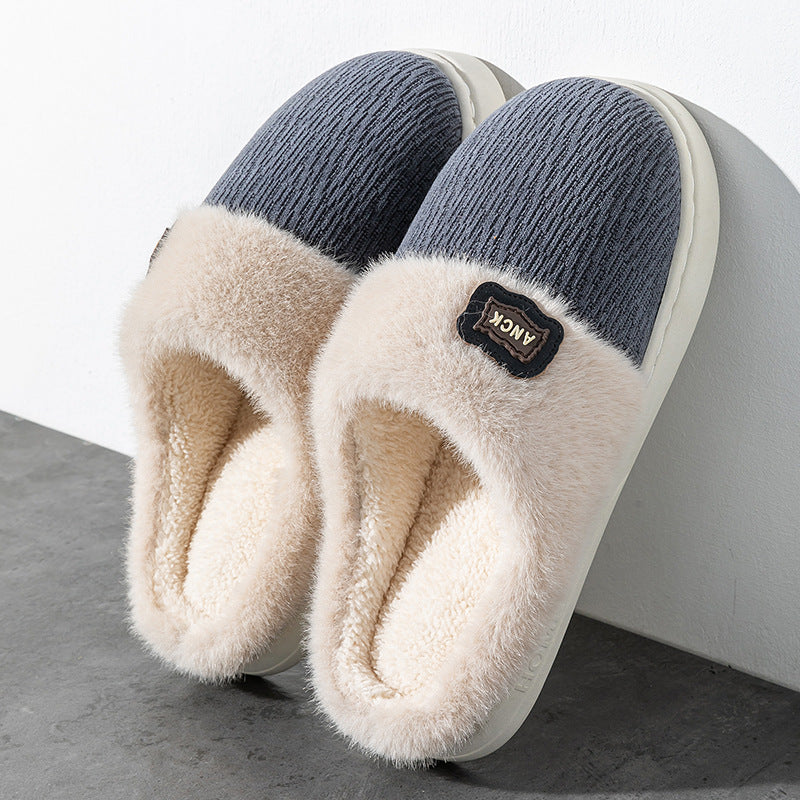 Stuffed Slippers for Women, Autumn and Winter Fashionable Indoor Home Non-Slip Warm Couple Style Plush Slippers Cotton for Men