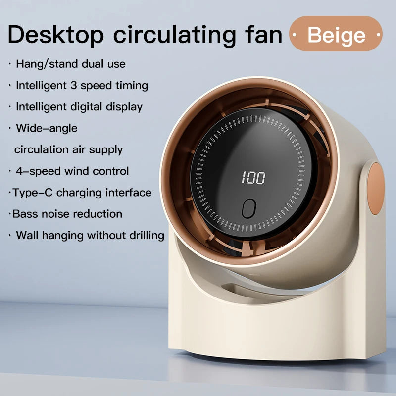 Mini Desktop Circulating Fan 4 Speed Wind Control Electric High-speed Fan USB Rechargeable Mini Circulating Cooling Fan