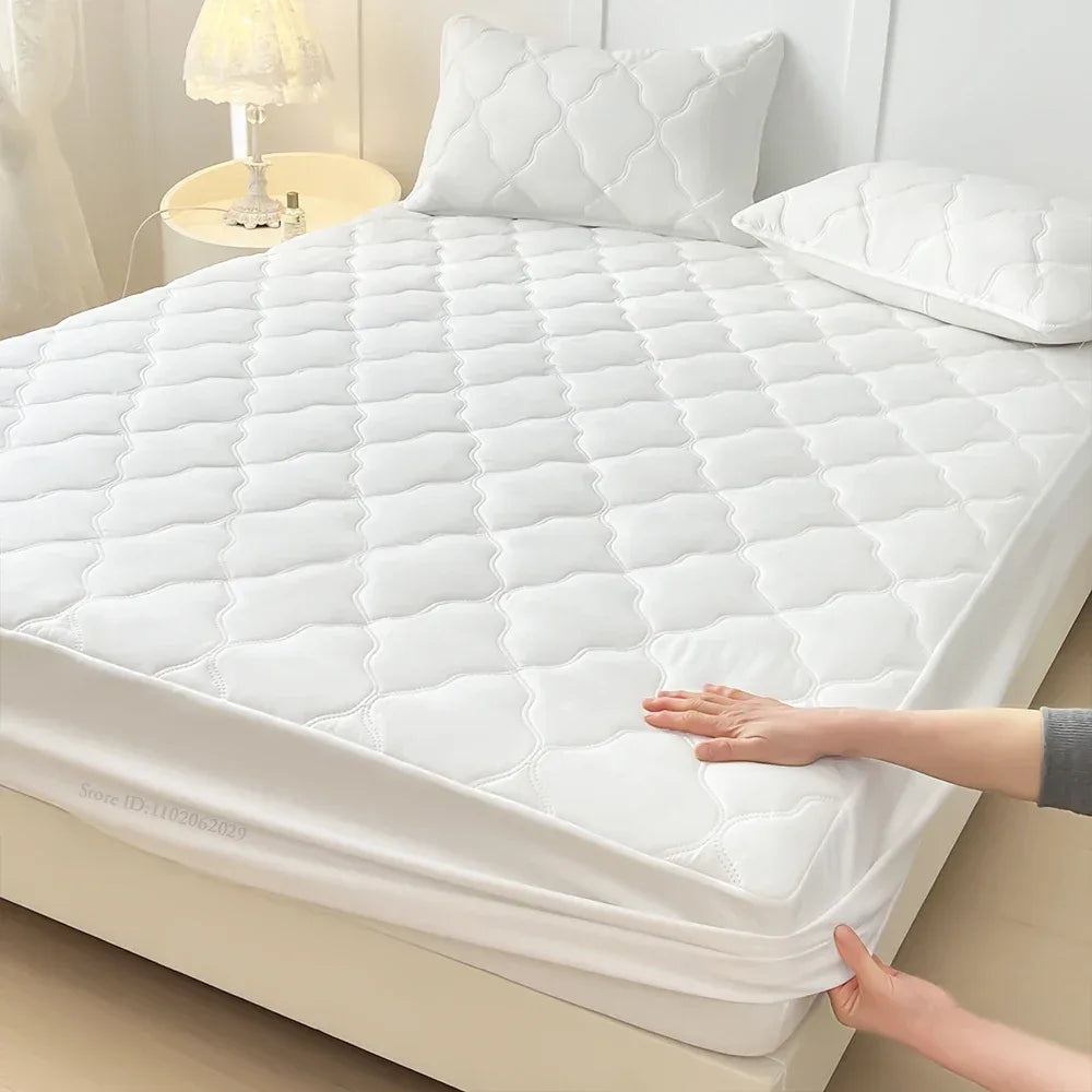 Waterproof Throw Mattress Cover Bed Fitted Sheet Mattress Bedspread Protector Pads Single/Double/King/Queen Full Size Gray/White