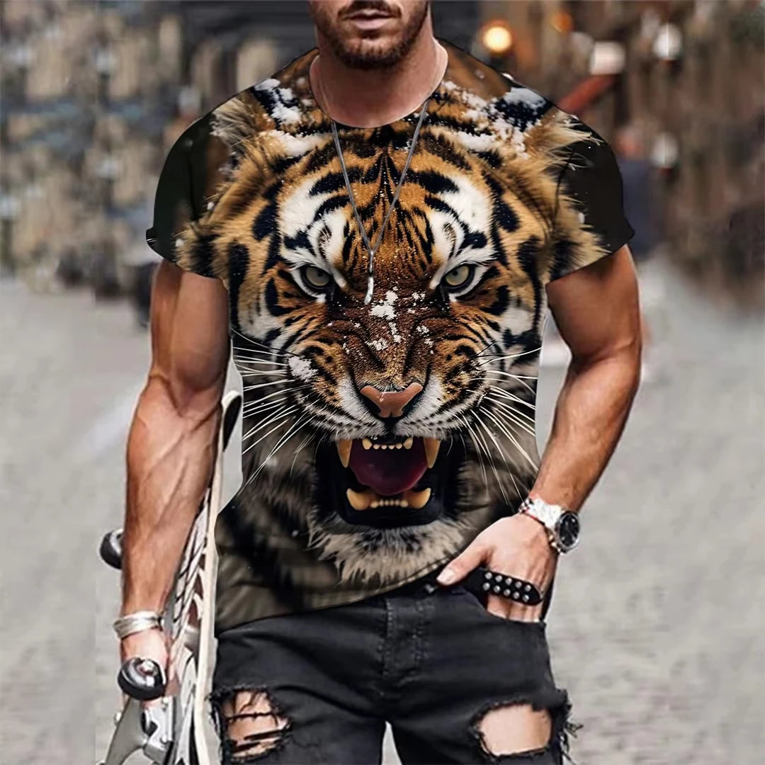 Tiger and Lion Graphic T-Shirt - Men's Breathable Quick-Drying Sports T-Shirt 3d Printing Autumn Sports Leisure Men's T-Shirt