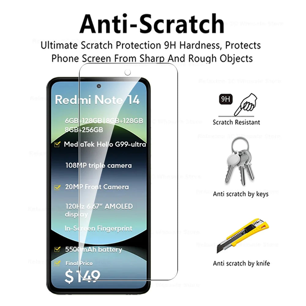 4-1Pcs 9H Premium Protective Glass For Xiaomi Redmi Note 14 4G 5G Global Screen Protector Redmy Note14 Note 14 RedmiNote14 Films