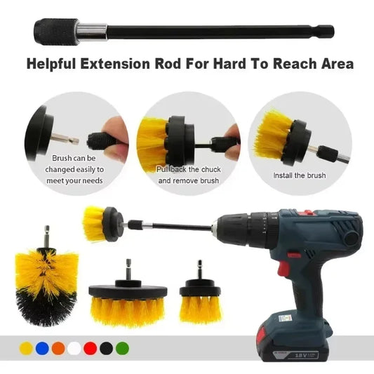 Electric Scrubber Brush Drill Brush Kit Power Drills Scrubber Brush & Rod For Carpet Glass Car Tires Nylon Brushes 2/3.5/4''