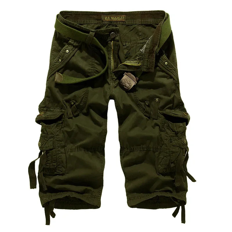 Summer Pure Cotton Men's Cropped Trousers Oversized Casual Shorts Multi Pocket Tooling Capri Pants Men Cargo Pants AF5820