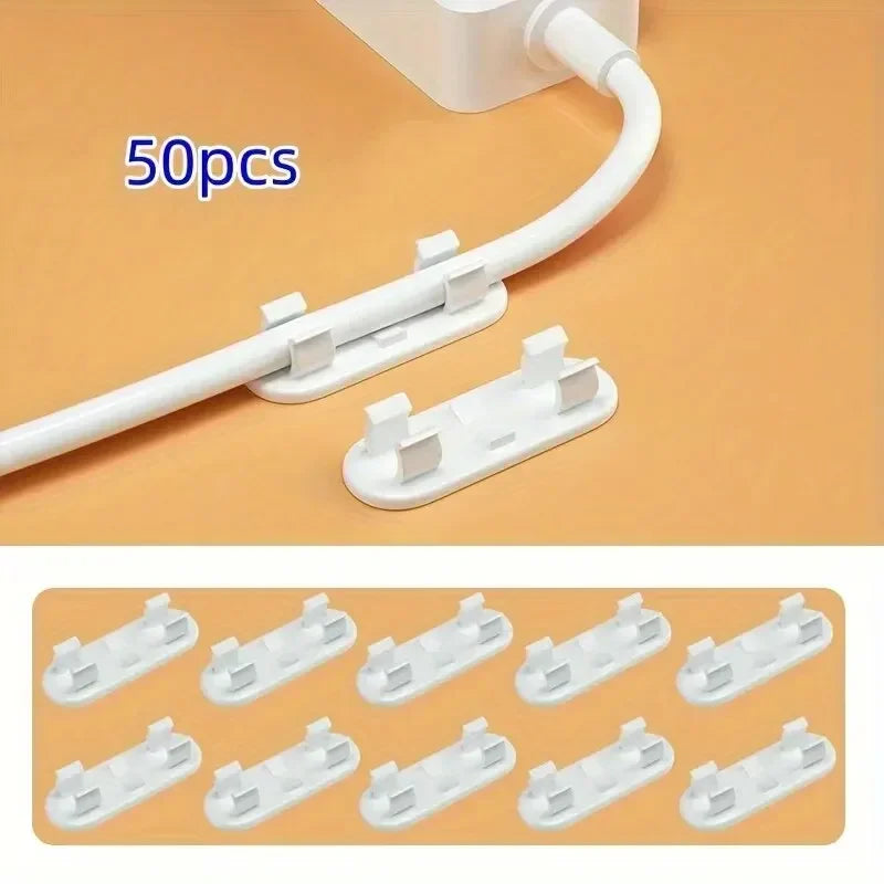 20/50pcs Adjustable Cable Management Clips Adhesive Sticky Wire Clips Cord Holder For TV PC Cable Under Desk Wall Home Office
