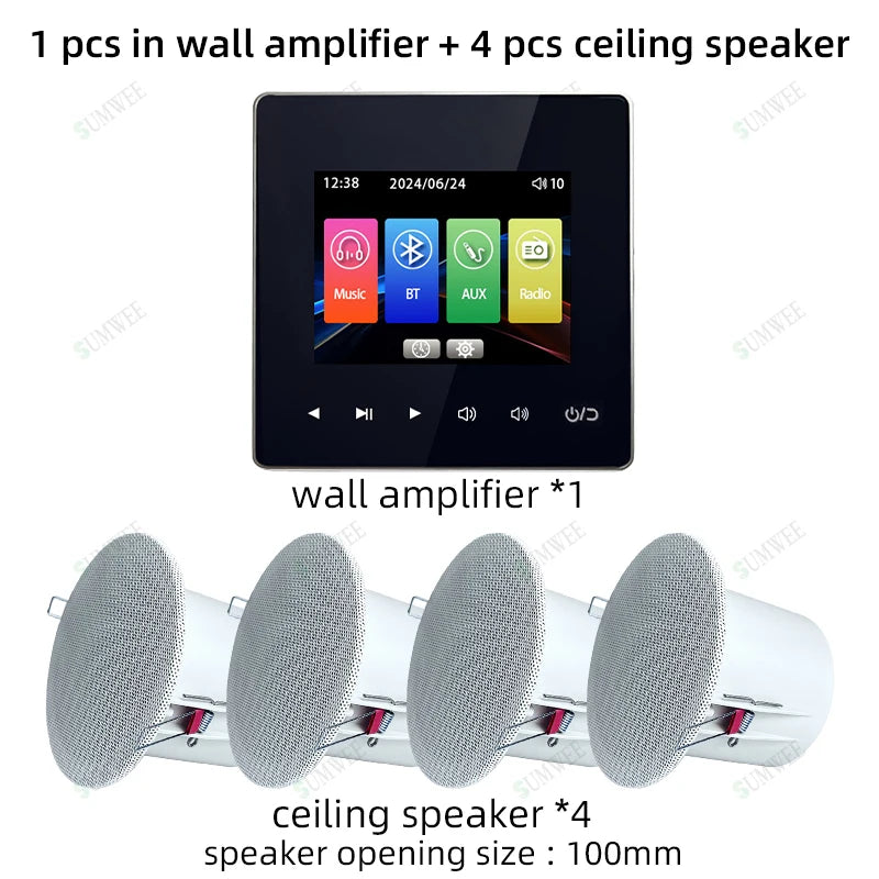 Home Audio System 86 Type Bluetooths Wall Amplifier Hotel AUX TF Sound Background Music Control Panel Optional Ceiling Speakers