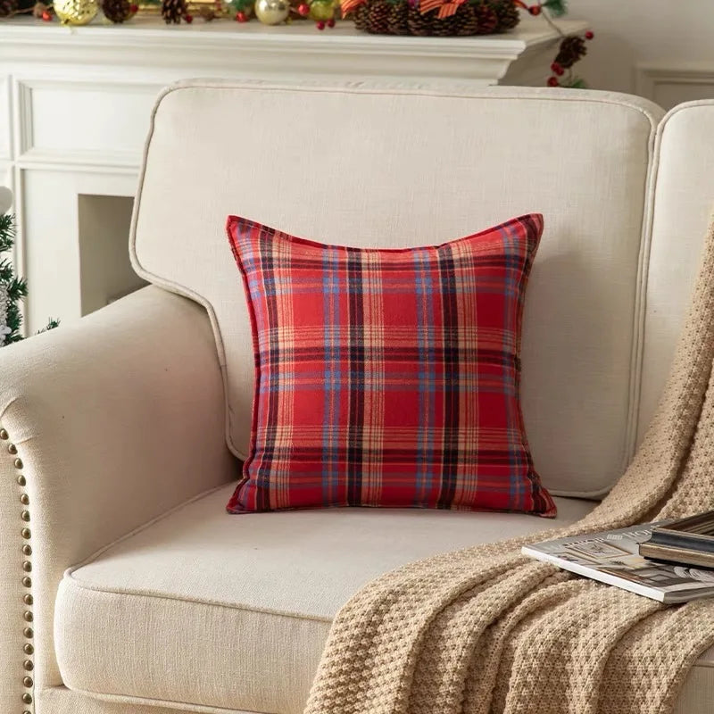 Christmas Plaid Decorative Throw Pillow Covers Scottish Tartan Cushion Case for Farmhouse Home Holiday Decor Sofa Couch Decor