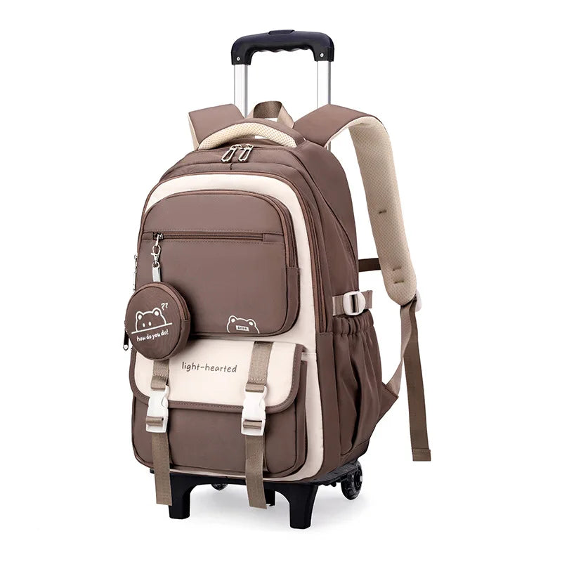 Children School Backpack Trolley Bag with Wheels Students Backpack Book Bag Rolling School bag for Girls Kids Wheeled Backpack