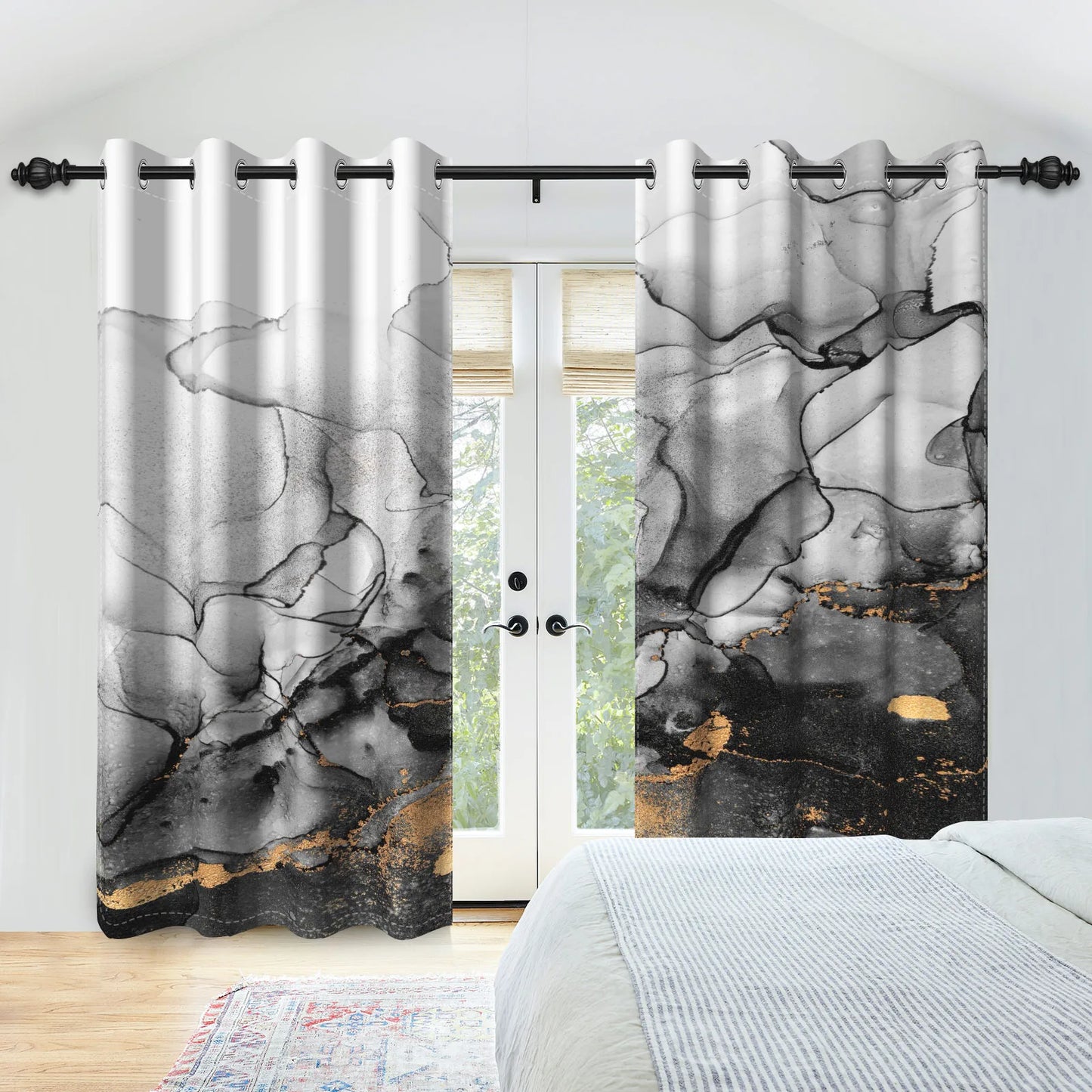 2pcs/set Marble Print Blackout Curtain Modern Window Drapes Blue Gold Pink Thermal Insulated Living Room Bedroom Home Decoration