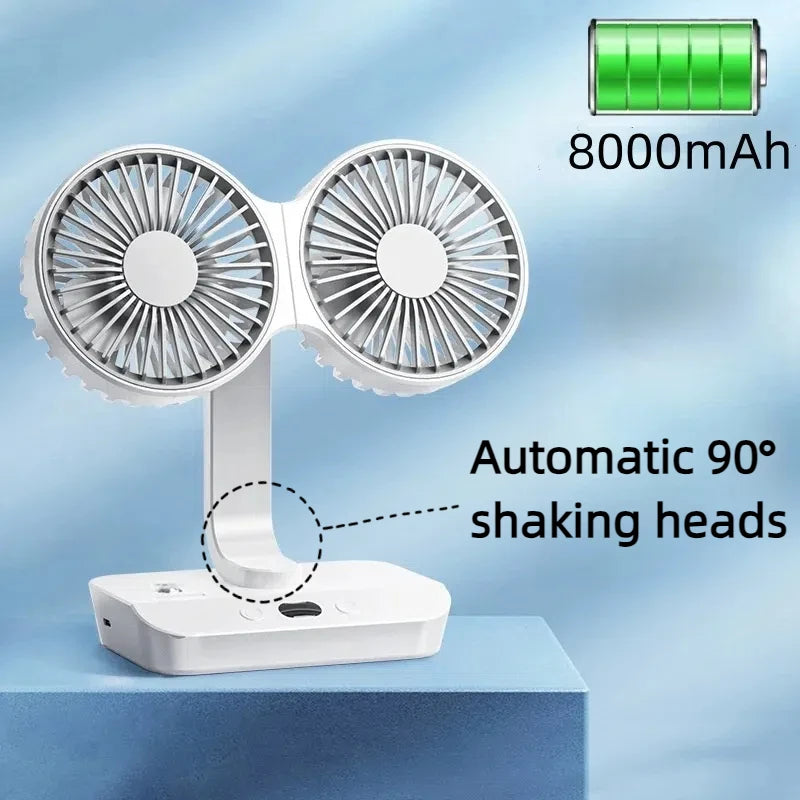 2024 New Multi-Function Double-Head Shaking Fan 4-Gears Adjustable High-Definition Digital Display Night Lights Portable Fan