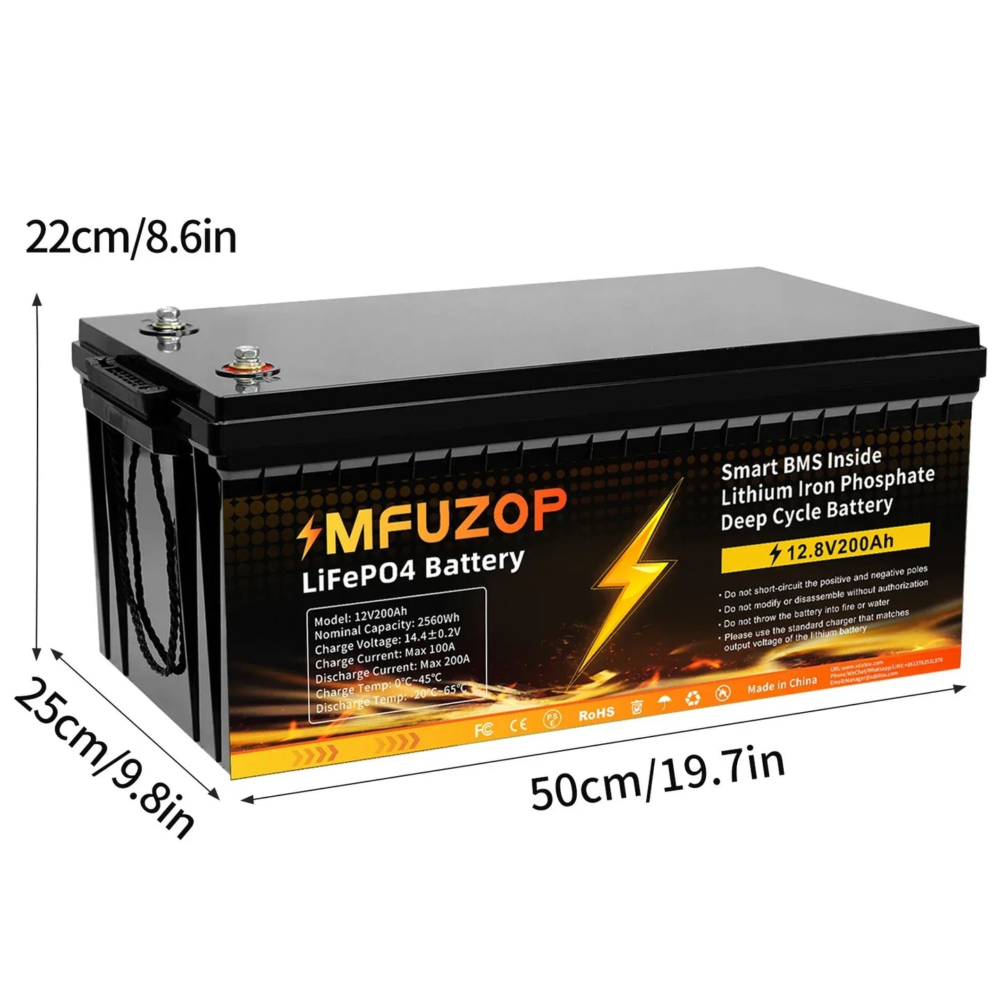 MFUZOP 12V100ah Portable Rechargeable LiFePO4 Battery Built in Smart BMS Deep Cycle 10000+ for RV Solar No VAT