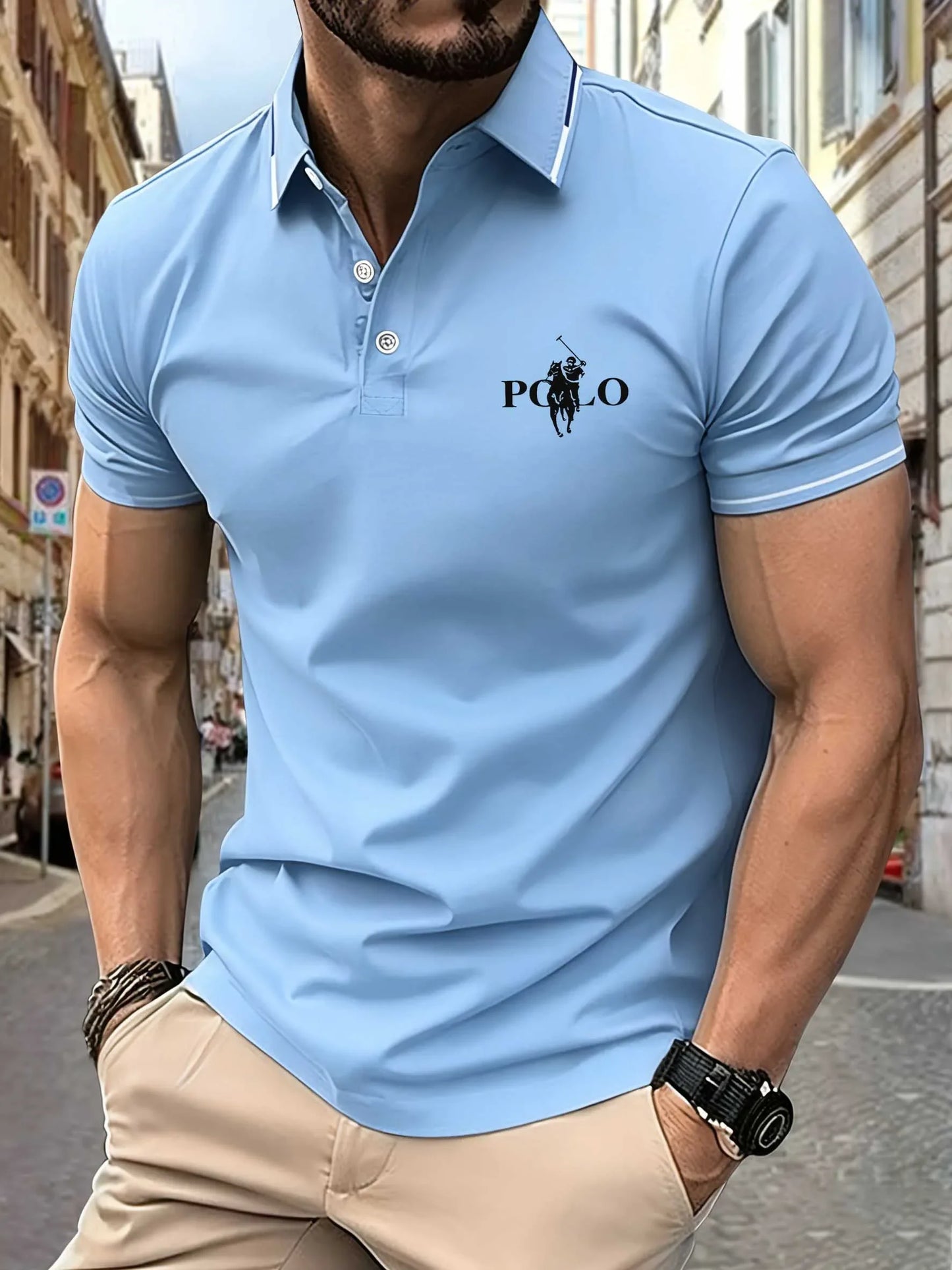 Men's Fitness Casual Sports T-shirt Gym Running Sports Elastic Short-sleeved Polo Shirt Lapel Top Men's Slim Fit T-shirt