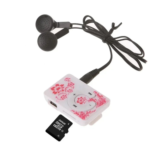 Mini Clip Floral Pattern Music MP3 Player 32GB Card With Micro SD TF Card Clip Design Digital Music Mini USB Cable + Earphone