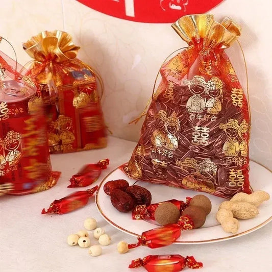 1-100 Drawstring Mesh Bags Packaging Christmas Candy Jewelry Cosmetic Wedding Pocket Gift Bag Multicolor Drawable Organza Pouch
