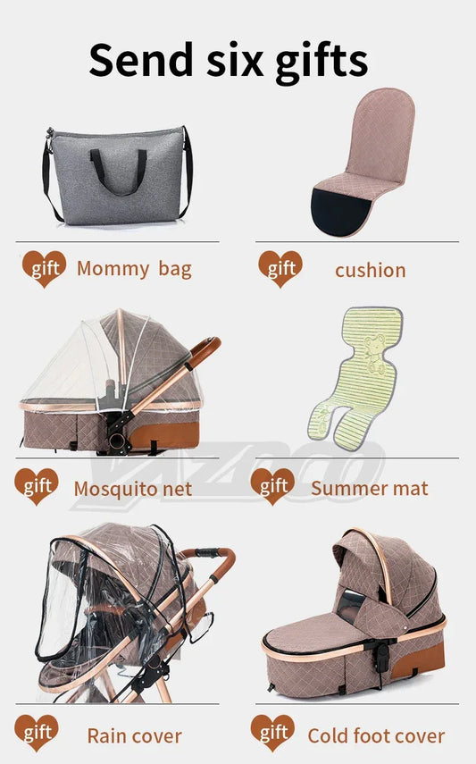 Newest Baby Stroller 3 in1 Multifunctional Stroller Easy Folding Travel Portable Baby Carriage Safety Seat EU Standard