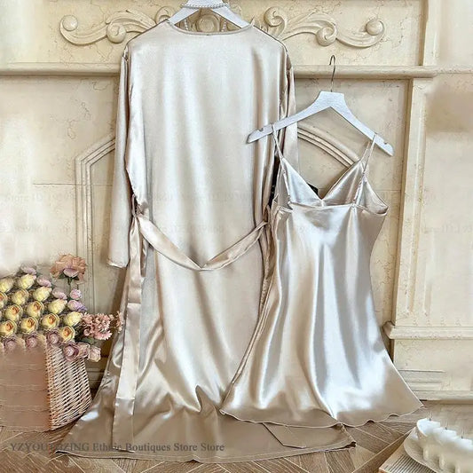 Bride Wedding Robe Dress Suit Women Rayon Bathrobe Gown Sleep Set Summer Homewear Sleepdress Casual Kimono Sleepwear Nightgown 