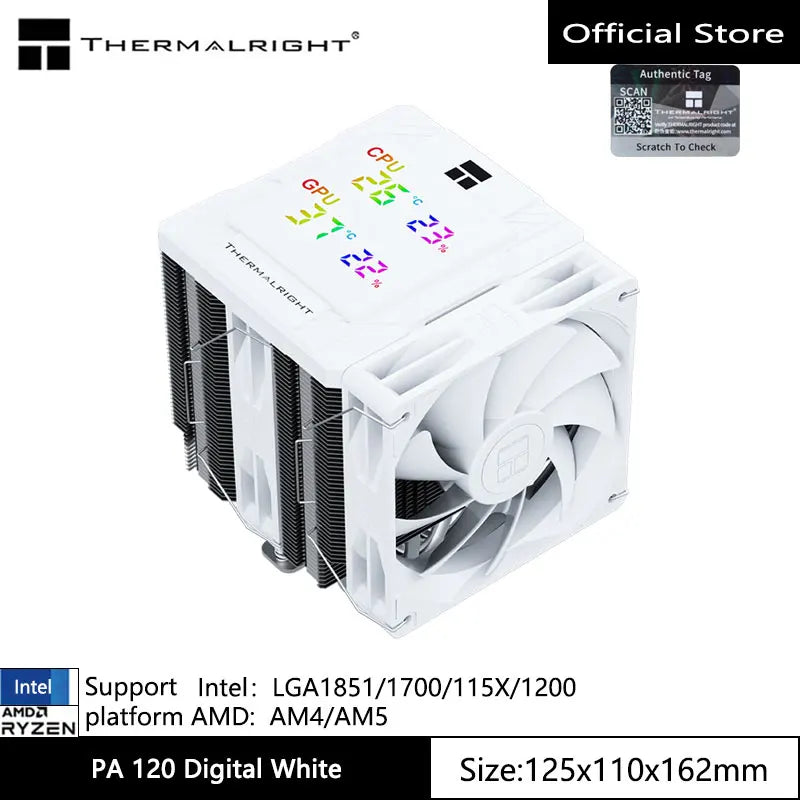 Thermalright PA 120 Digital Chassis Air Cooling Radiator,6 heat pipe/CPU/CPU simultaneous monitoring/Supports LGA1851/1700/AM5