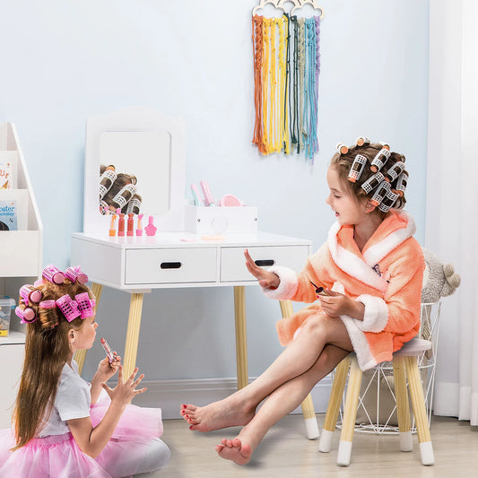 Zonekiz Dressing Table for Girls 3-6 Years Old with Stool and Mirror 60X40X95 cm White
