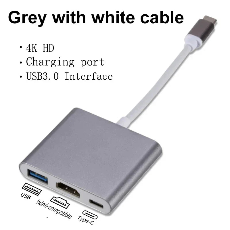 USB Type C HUB Converter 3 IN 1 4K USB C To USB3.0 PD Fast Charging HDMI-compatible Splitter Smart type C Adapter For Macbook