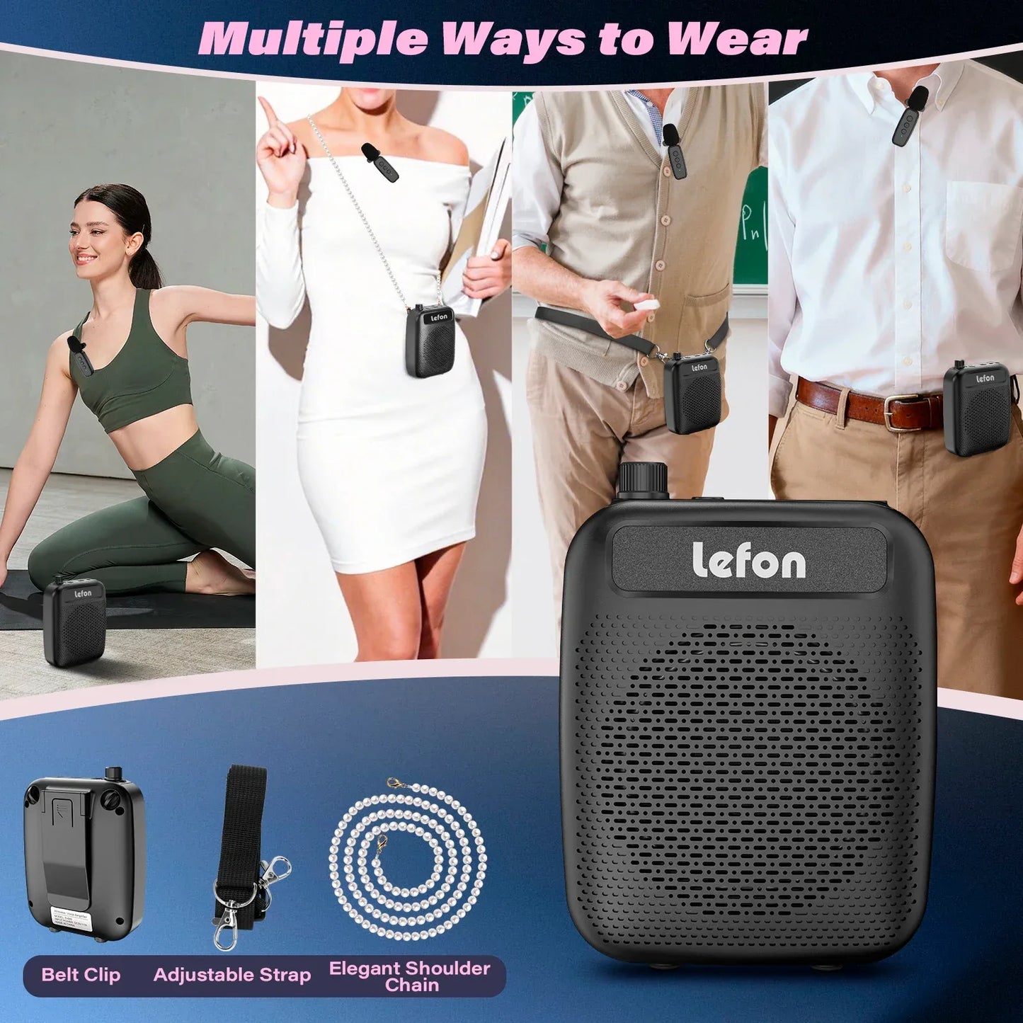 Portable Wireless Voice Amplifier with Lavalier Microphone Rechargeable Clip On Megaphone Speaker for Teacher Tour Guide Outdoor