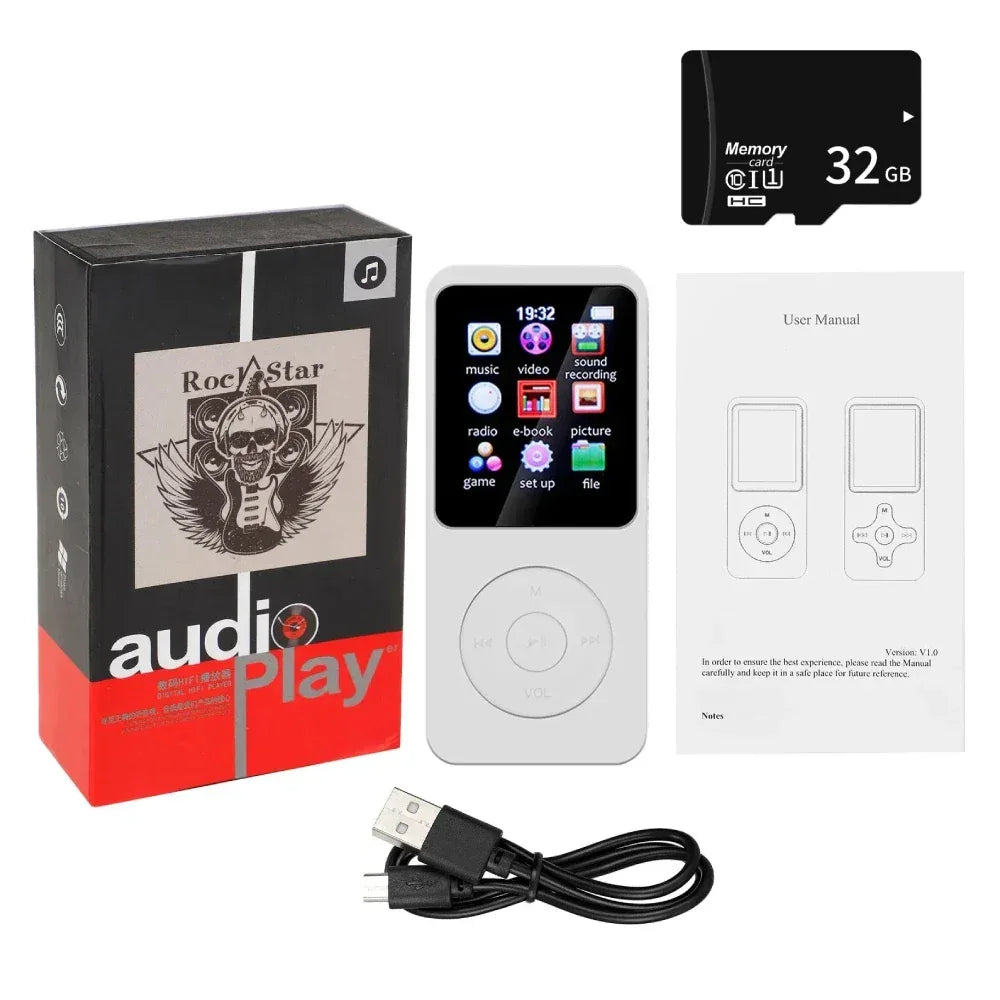 MP3 Player Portable Music Player Bluetooth 5.4 Music Stereo Player 1.8 inch Screen Support FM Radio E-Book Recording