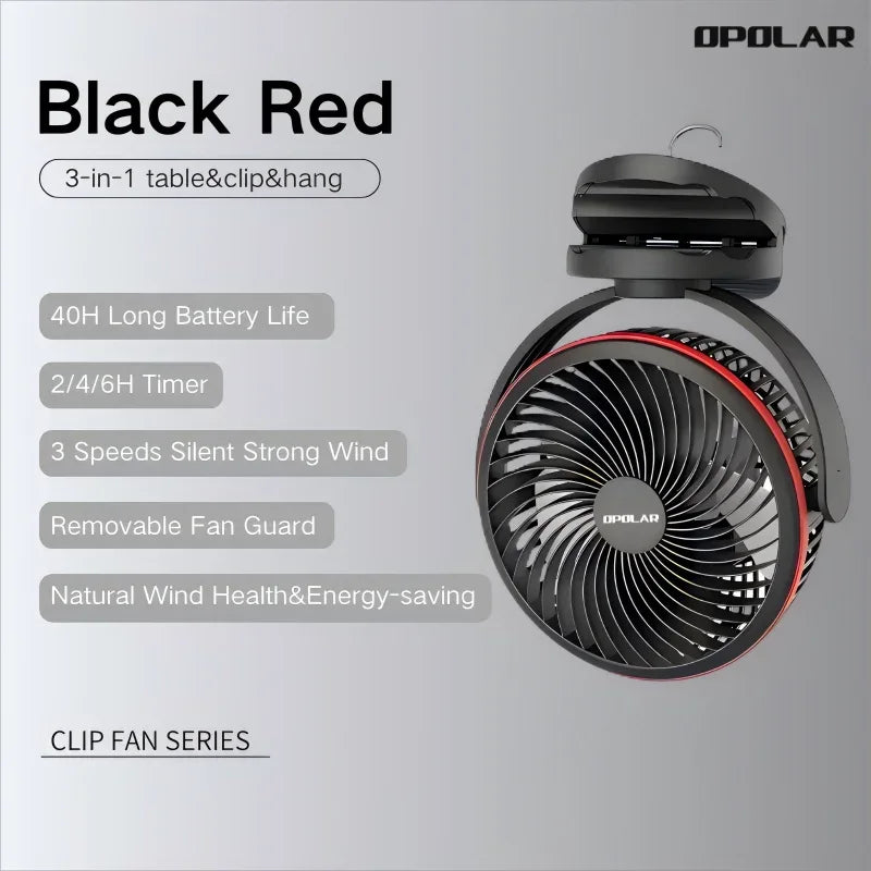 OPOLAR 8inch 10000mAh Rechargeable Clip Fan Desktop Mini Air Cooler with Timing Removable Fan Guard