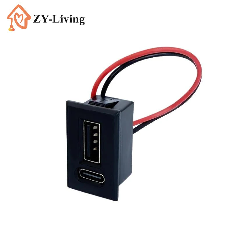 1PCS USB Female Base Type-C Double-Layer Socket Lamp Charging Socket Power Phone Socket With Cable Connector