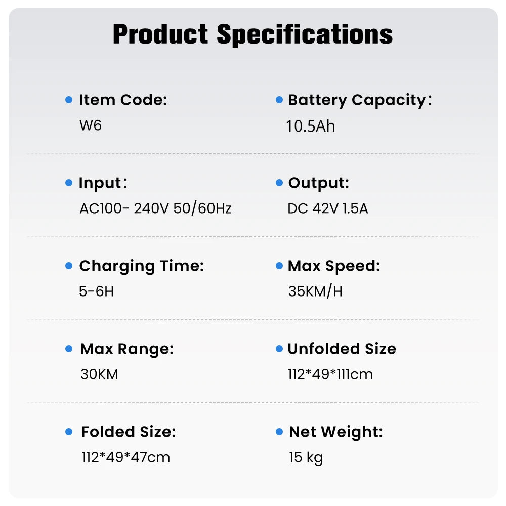 W6 Electric Scooter 10 Inch 500W Motor 36V 10.5Ah Battery 35km/h Max Speed Foldable E-Scooter With APP Dual Brakes Scooters