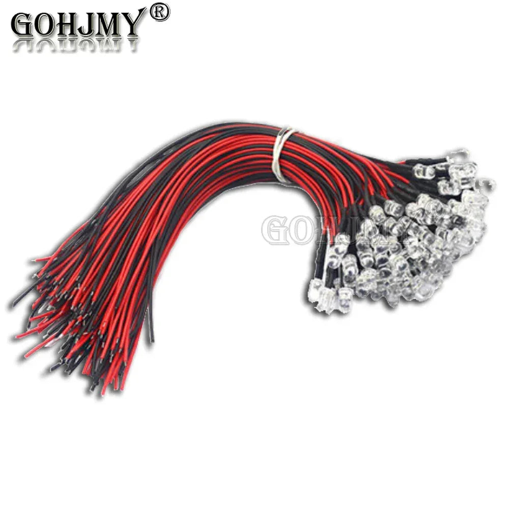 10PCS 3V 5V 12V 24V DC 5mm Water Clear LED Diodes Red/Green/Blue/Yellow/Orange/White/RGB Pre-Wired 20cm Cable
