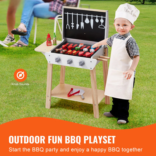 SucceBuy Simulation Kitchen Barbecue Toys Wooden Grill Toy Set Montessori Pretend Play Food BBQ Toy Playset for Kids Girls Gifts