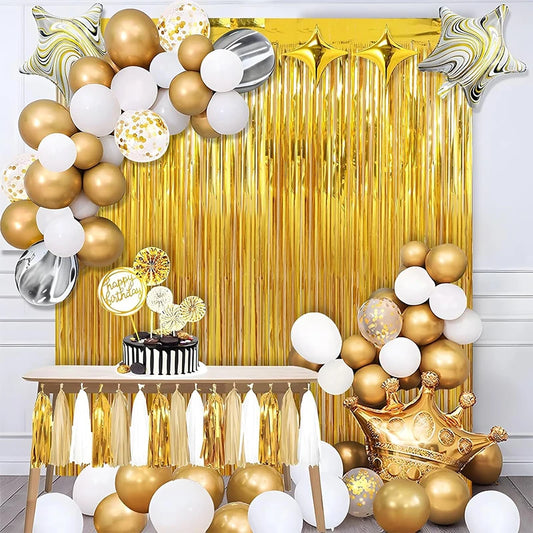 Rideaux de fond de fête de 2 mètres, à franges dorées pailletées, pour anniversaire, mariage ou anniversaire de mariage (adultes)