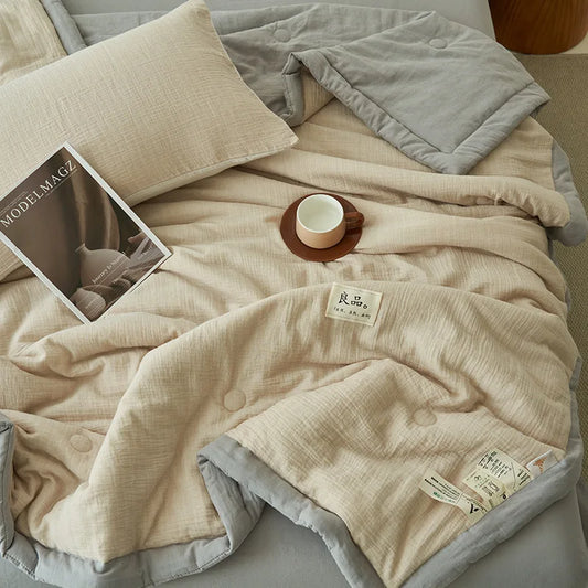 Japanese Double-Layer Yarn Summer Quilt High-Quality Two-Tone Soybean Thin Quilt Skin-Friendly Cooling Comfort for Single Double