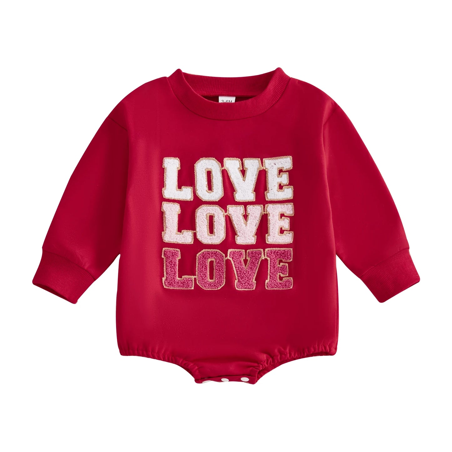 Newborn Baby Girl Boy Sweatshirt Romper Autumn Spring Letter Embroidered Long Sleeve Round Neck Jumpsuits for Valentine's Day