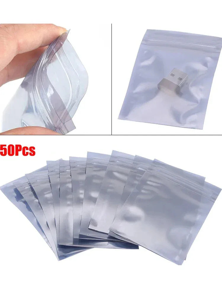 50Pcs Aluminum Antistatic Bag Resealable Anti Static Ziplock Bags Pouch Anti Static Package Mylar Bags for Electronic Pouches