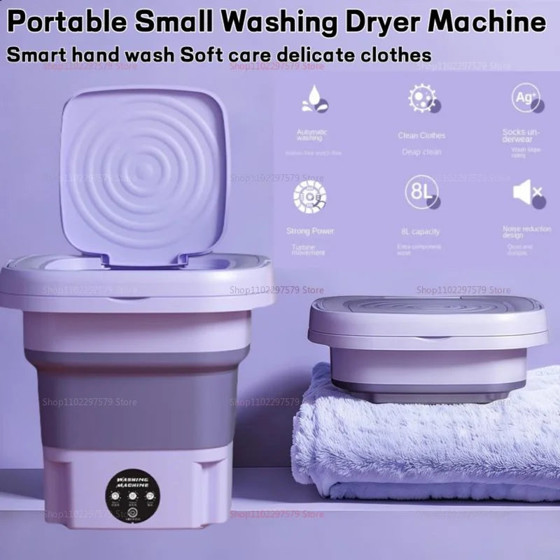 Folding Washing Machine With Dryer Bucket for Clothes Socks Underwear Portable Mini Travel Dormitory Washing Machine 8L Washer