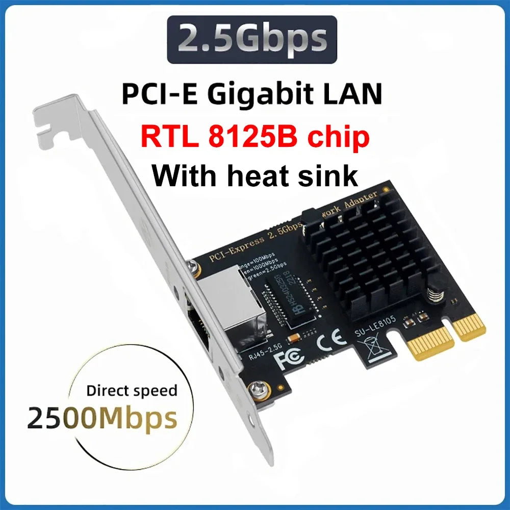 2.5G PICE To RJ45 Network Card RTL8125B chip 2500Mbps RJ45 PCI Express Converter Lan Ethernet Gigabit Adapter For Win7/8/10/11