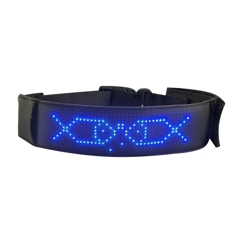 LED Dog Collar DIY ID LED Tag Nameplate Night Glowing Pet Collars Adjustable Safety Puppy Collar for Small Medium Large Dogs