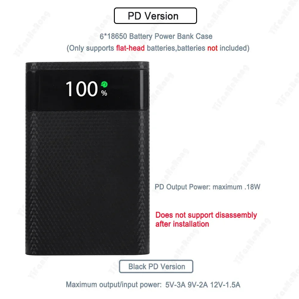 18650 Battery Power Bank Box 22.5W Fast Charging LCD Display 20000Mah Power Board For 6X18650 Battery Powerbank Case
