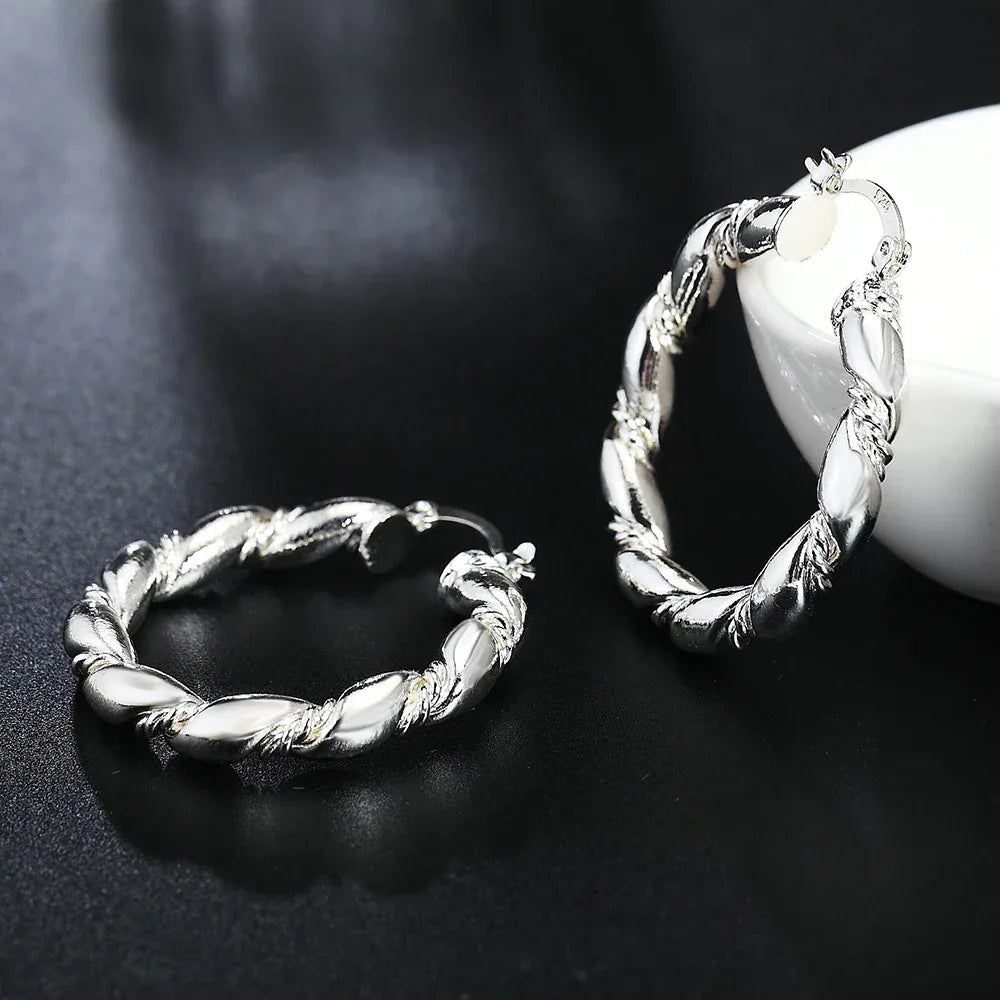 925 Sterling Silver Retro weave circle earrings for women Luxury Fashion Party Wedding Accessories Jewelry Christmas Gifts