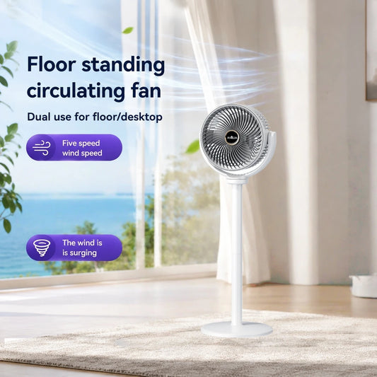 3-in-1 Modern Air Circulator Fan 5 Speeds 4 Heights Quiet Portable Pedestal Stand Fan USB-C for Home Bedroom Office RV Camping