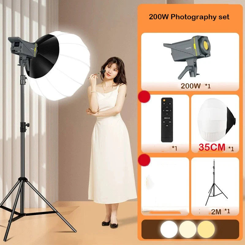 Sun Lamp Portable LED Photography Fill Light 200W Studio Video Light 95+ 2700K-6500K 220V Dimmable Bowens Mount Continuous Light