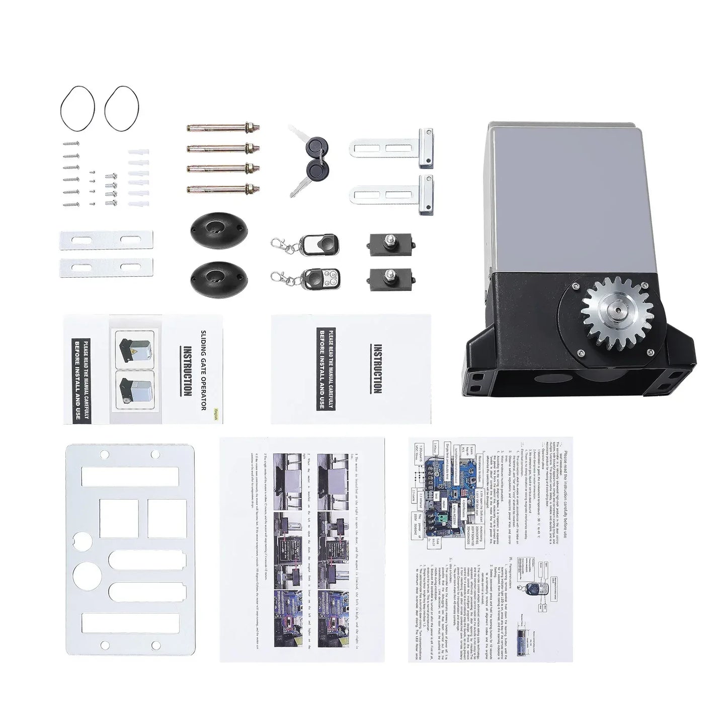 750W Sliding Electric Gate Opener Max 1600kg 1400RPM Silent Automatic Electric Motor Kit With Remote Control & Keys
