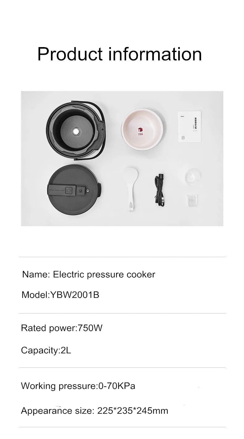750W 2L Electric Rice Cooker Ceramic Glaze Pot 24H Pressure Cooker Multifunctional Automatic Rice Cooker for Small Kitchens