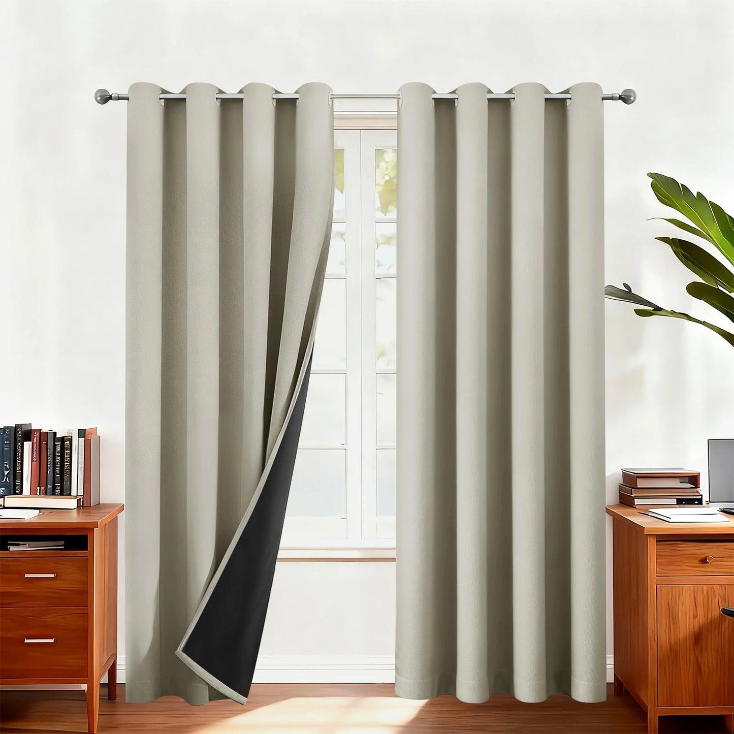 Blackout Thermal Curtains for Bedroom Drop Eyelet Curtains for Living Room Weave Textured Light Blocking Window Curtain Drapes