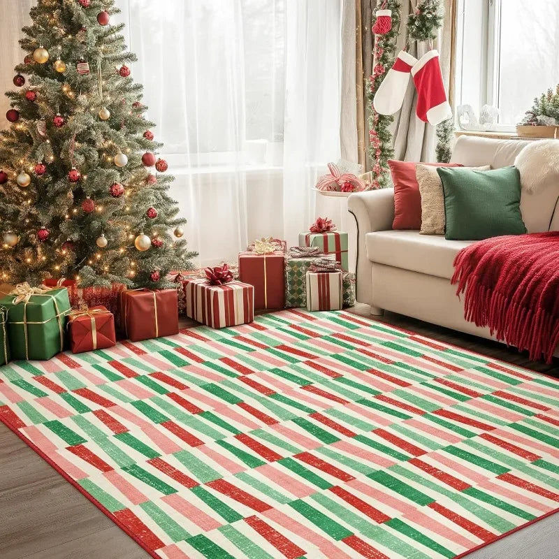 Merry Christmas Holiday Rug All-Over Living Room Carpet Festive Door Mat Washable Decorative Floor Decor for Xmas Beautiful Home