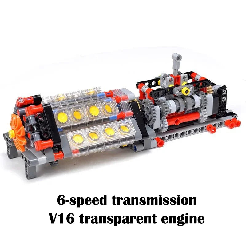 MOC Creative Six Speed Transmission Reverse Gear Model Children DIY Parts Assembly Building Block Electric Engine Toy For Boys
