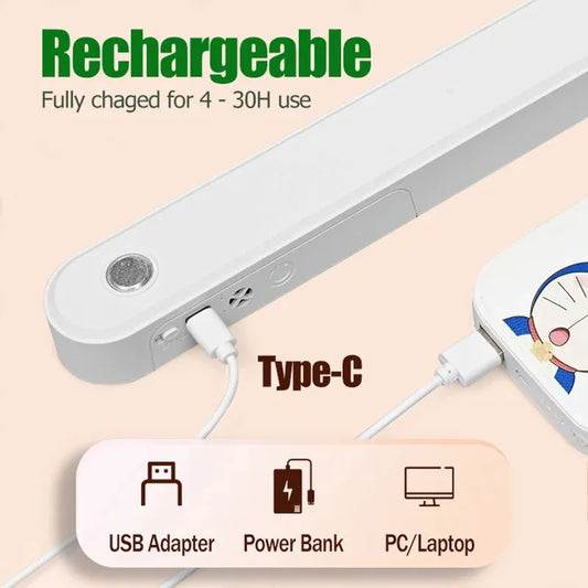 HOMEFISH Eye-care Table Lamp LED Light Bar Rechargeable Wirless Desk Reading Lamp USB Night Light For Bedside Kitchen Cabinet