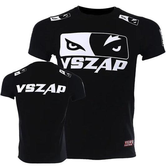 Vszap Fitness T-shirt MMA Combat Fighting Sanda Thai Boxing Sports Muscle Training Running Personality Wolf Eyes Short Sleeve